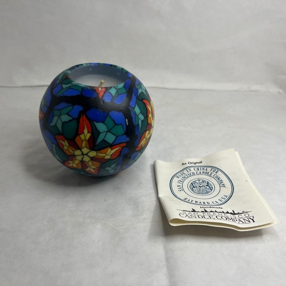 Vintage Stone Candles CA USA Round Stain Glass Design Hand Made NEW w/Papers - Picture 1 of 8